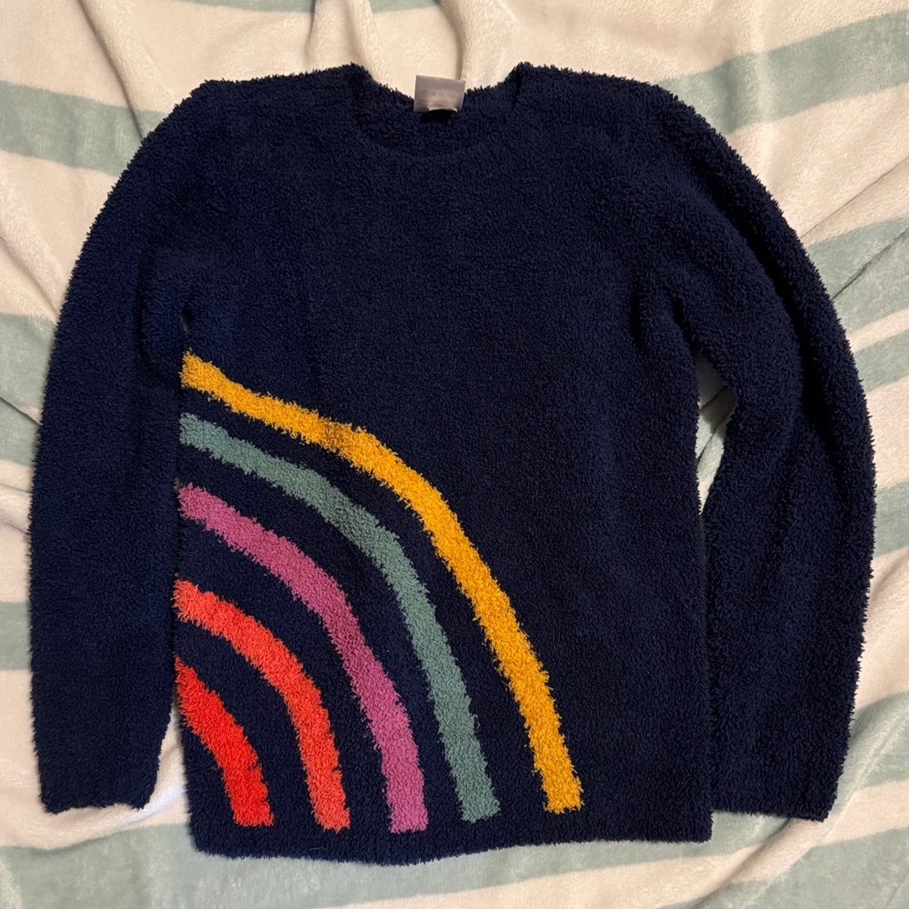 Hanna Andersson Navy Sweater with Rainbow Stripes